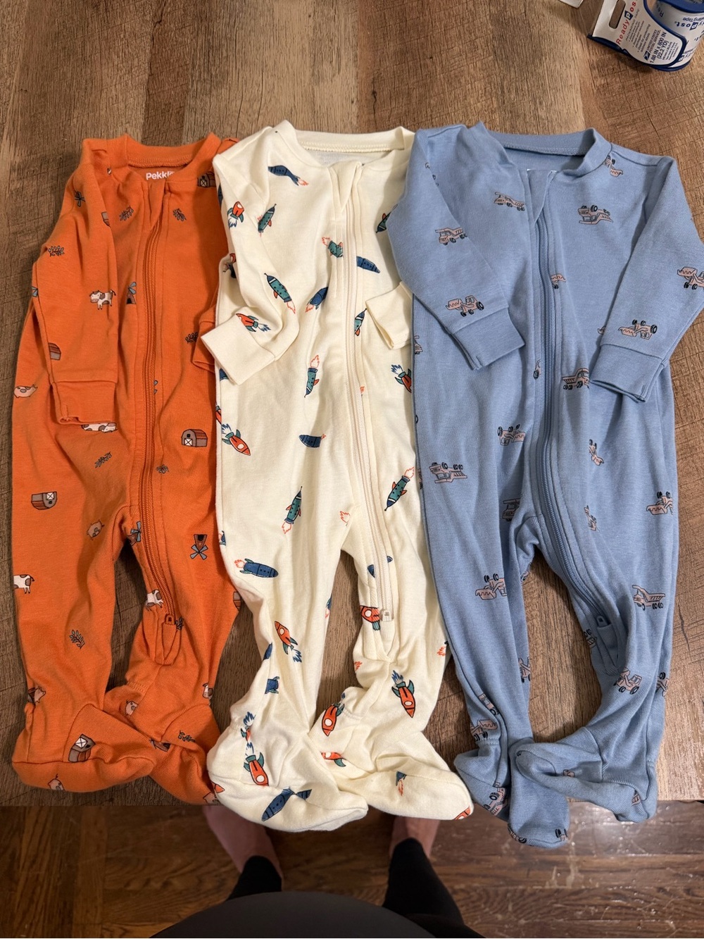 3M NWOT Orange, Cream & Light Blue Footies - 3-Pack